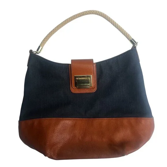 Talbots Denim and Leather Bag with Rope Strap - Picture 1 of 10